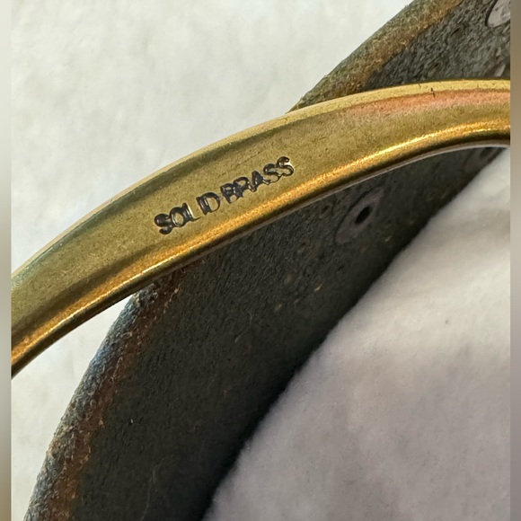 Linea Pelle Genuine Leather Green Vtg Bohemian Western Belt, Solid Brass Buckle - Picture 8 of 15